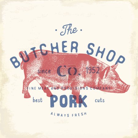 Photo for Butcher Shop vintage emblem pork meat products, butchery Logo template retro style. Vintage Design for Logotype, Label, Badge and brand design. vector illustration. - Royalty Free Image