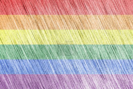 Téléchargez les photos : "Rainbow LGBTQ ou drapeau gay pride sur une texture métallique rayée. Abst" - en image libre de droit