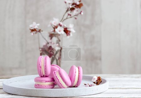 Photo for "Pink macarons with vanilla cream." - Royalty Free Image