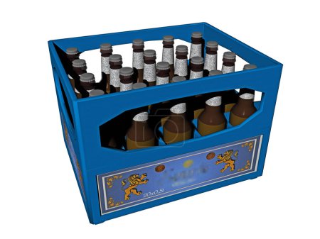 a pack of beer bottles in a wooden box.