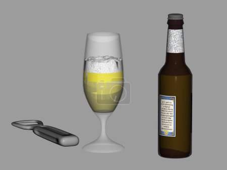 Téléchargez les photos : Bouteille de bière et verre sur fond gris. - en image libre de droit