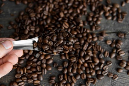 Foto de Arabica granos de café tostados, cafeína semillas marrones - Imagen libre de derechos