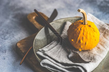 Photo for Autumn table setting background view - Royalty Free Image