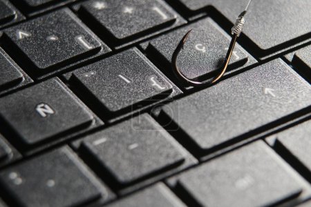 Téléchargez les photos : Hook on laptop suggesting cyber fraud and phishing - en image libre de droit