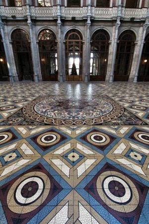 Photo for "Central Courtyard mosaic floor of the Stock Exchange Palace in P" - Royalty Free Image