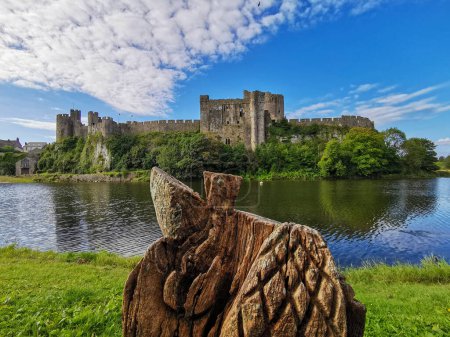 Téléchargez les photos : Vue imprenable sur le château de Pembroke de l'autre côté du fossé - en image libre de droit