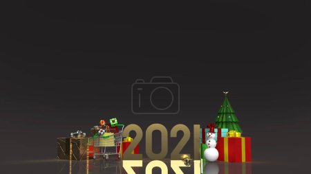 Foto de El muñeco de nieve y el carrito de compras para Navidad y vacaciones de año nuevo - Imagen libre de derechos