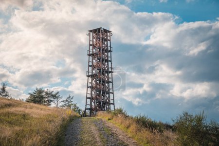 Photo for Observation deck lookout tower called Milada near Orlik dam in evening light, Pribram, Czech republic - Royalty Free Image