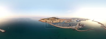 Photo for 360 Aerial panorama of the city of Ste and the port, during sunrise, in the Hrault department in Occitanie, France - Royalty Free Image