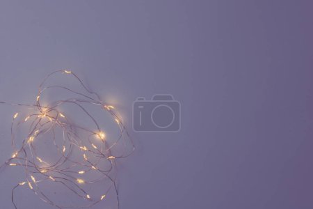 Photo for Decorated background with Christmas lights installation. Top view - Royalty Free Image