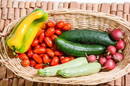 Photo for Fresh organic vegetables in basket - Royalty Free Image