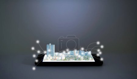 Photo for City and technology on a smartphone - Royalty Free Image