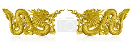 Photo for Twin Golden dragon statue isolated white background - Royalty Free Image