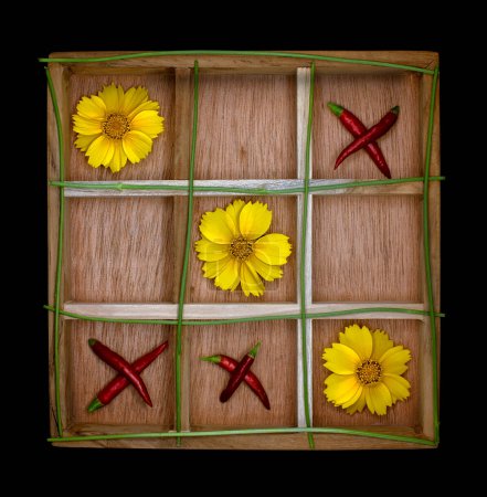 Photo for Noughts And Crosses Tic-tac-toe With Daisies And Chillies - Royalty Free Image