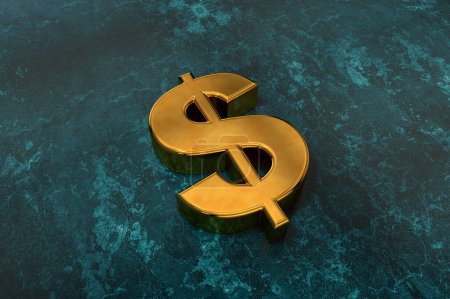 Foto de 3d ilustración de un signo de dólar de oro sobre un fondo oscuro como símbolo de riqueza y lujo - Imagen libre de derechos