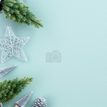 Photo for Top view of Christmas holiday background. Composition of festive - Royalty Free Image