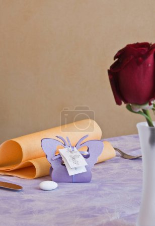 Photo for Pink and purple gift box with a cup of hot tea - Royalty Free Image