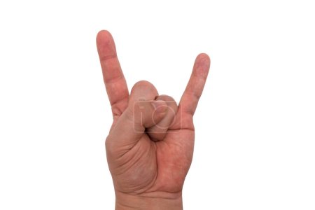 Téléchargez les photos : Geste de main montrant l'amour de l'homme pour la musique rock et le heavy metal - en image libre de droit
