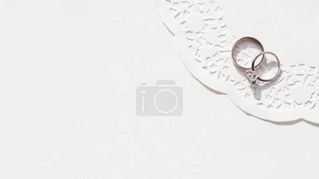 Photo for Top view on wedding and engagement rings with diamond - Royalty Free Image