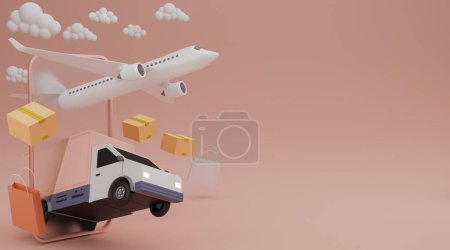 Photo for Delivery service concept. Delivery van, airplane shipping cargo - Royalty Free Image