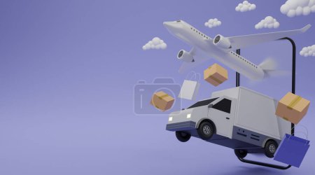Foto de Servicio de entrega concepto. furgoneta de entrega, carga de envío de avión - Imagen libre de derechos