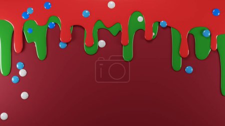 Foto de Capas de goteo en rojo y verde. Fondo concepto de Navidad. Renderizado 3D digital - Imagen libre de derechos