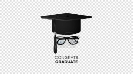 Photo for Realistic Vector Black Graduate Hat With Sunglasses Isolated On Transparent Background - Royalty Free Image