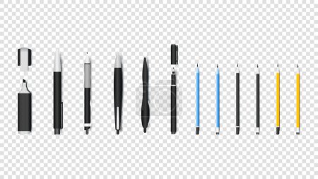 Photo for Realistic Writing Materials Isolated Vector Objects. Pen, Pencil, Marker And Textliner - Royalty Free Image