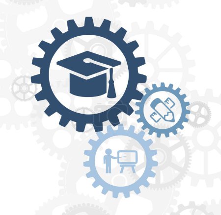 Photo for Cog wheels with education concept, simple web buttons for University - Royalty Free Image