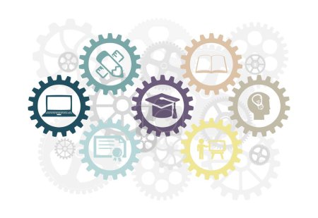 Photo for An education concept with gears, related with university and work, industrial education, clipart, education related illustration, graduation, diploma - Royalty Free Image
