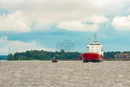 Photo for Red cargo ship background view - Royalty Free Image