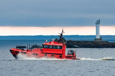 Photo for Red pilot ship industrial shot - Royalty Free Image