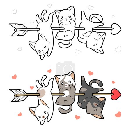 Téléchargez les photos : "Baby cats are pierced with an arrow of love cartoon coloring page" - en image libre de droit