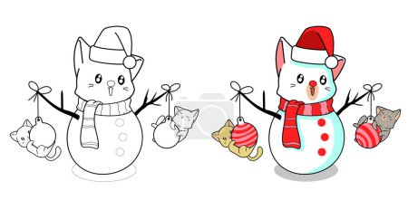 Téléchargez les photos : "Coloriage de dessin animé pour chats et chat des neiges pour enfants" - en image libre de droit