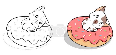 Téléchargez les photos : "Cute cat in big donut cartoon coloring page" - en image libre de droit