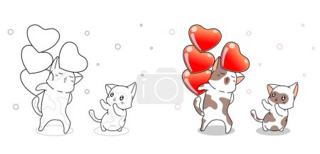 Foto de "Cute cat is lifting hearts cartoon coloring page" - Imagen libre de derechos