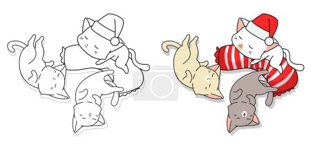 Téléchargez les photos : "Cute sleeping cats cartoon coloring page" - en image libre de droit