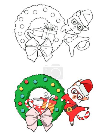 Photo for "Santa cat cartoon coloring page for kids" - Royalty Free Image