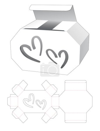 Téléchargez les photos : "Cardboard hexagon box and 2 hearts shaped window die cut template" - en image libre de droit