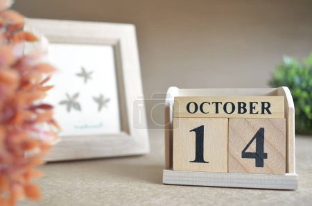 Photo for Wooden calendar with October month, planning concept - Royalty Free Image