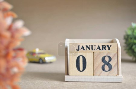 Photo for "close-up shot of wooden blocks calendar with January 8." - Royalty Free Image