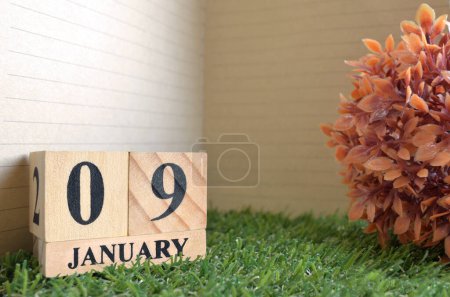 Photo for Wooden calendar with month of January, planning concept - Royalty Free Image