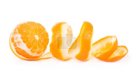 Photo for Peeled fruits orange peeled skin isolated white background - Royalty Free Image