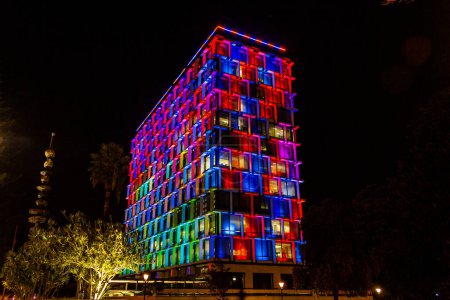 Photo for Perth, Aaustralia - March 19 : Colorful lighting on building for show people in night time at Hay street mall - Royalty Free Image