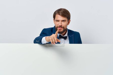 Photo for Business man emotion presentation white mocap poster advertising executive - Royalty Free Image
