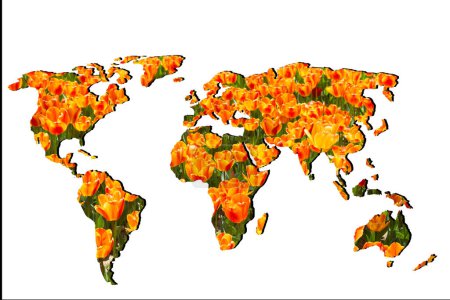 Foto de Mapa del mundo esbozado con relleno de jardín de tulipanes - Imagen libre de derechos