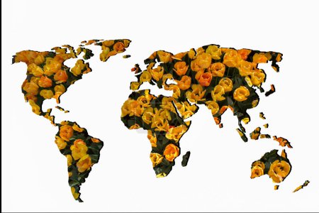 Foto de "Mapa del mundo esbozado con relleno de jardín de tulipanes
" - Imagen libre de derechos