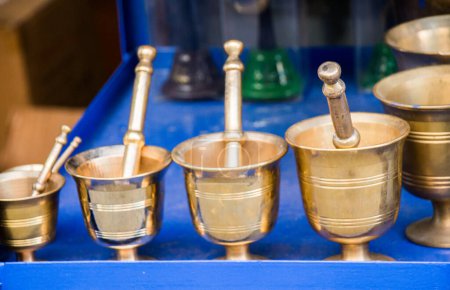 Photo for Metal mortars and pestles as a kitchenware - Royalty Free Image