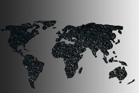 Téléchargez les photos : "Carte du monde grossièrement esquissée avec garnitures en gravier noir
" - en image libre de droit