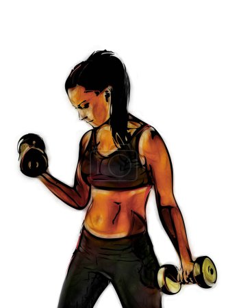 Photo for Woman with dumbbells, colorful illustration - Royalty Free Image